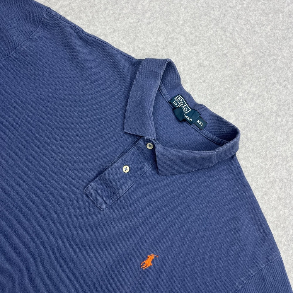 Polo Ralph Lauren Shirt Men's XXL Blue Short Sleeve Golf Cotton Orange Pony Logo